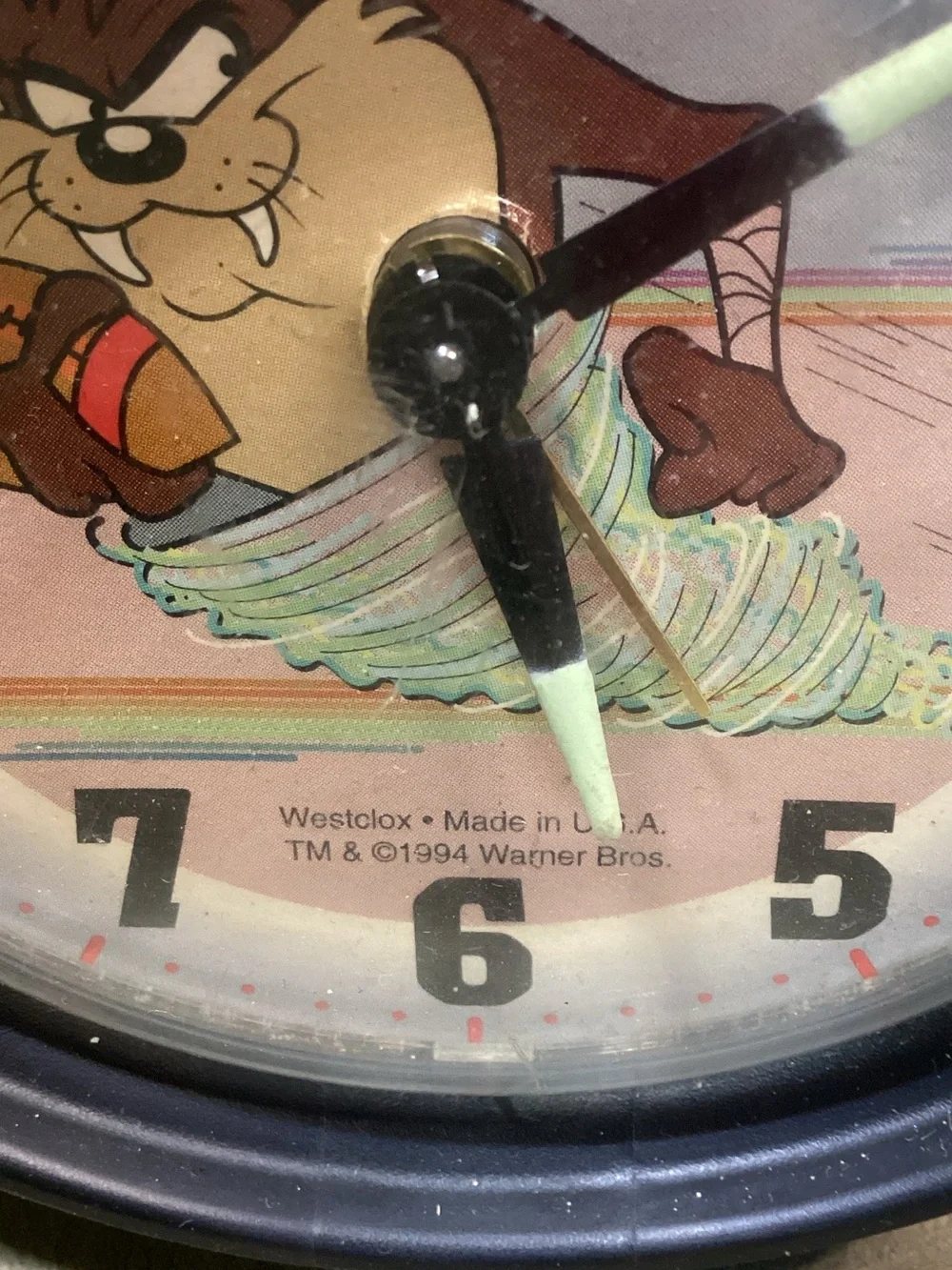 Warner Bros. Black Twin-Bell Tasmanian Devil Alarm Clock Vintage 1994 USA Works